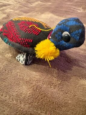 Handcrafted Multicolor Turtle Plush Toy with Yellow Pom-Pom